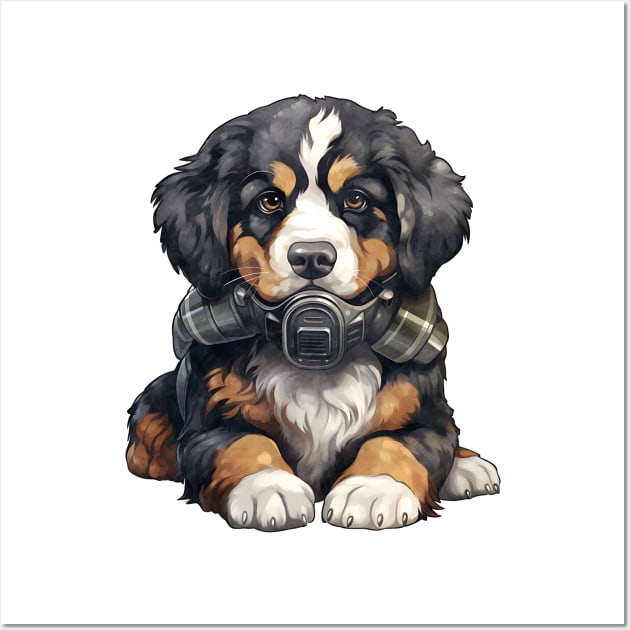 Bernese Mountain Dog Wearing Gas Mask Wall Art by Chromatic Fusion Studio